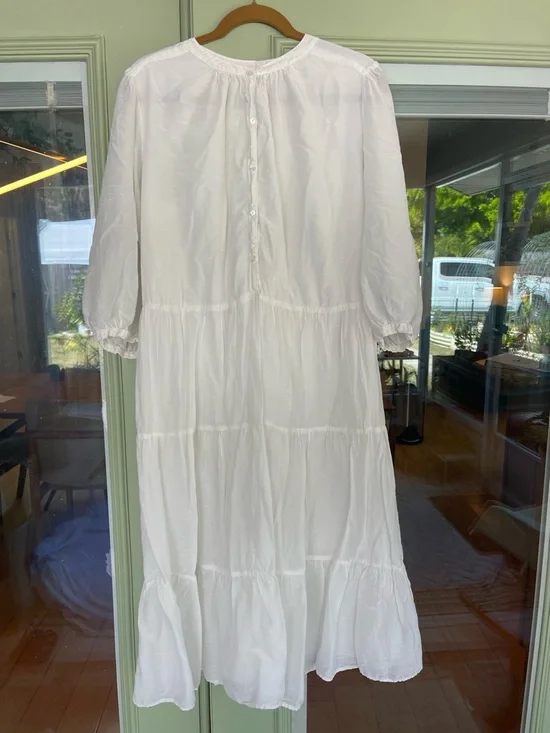 Cotton Silk Blend Romantic Lightweight M/L Tiered Lined Midi Dress - Picture 4 of 9